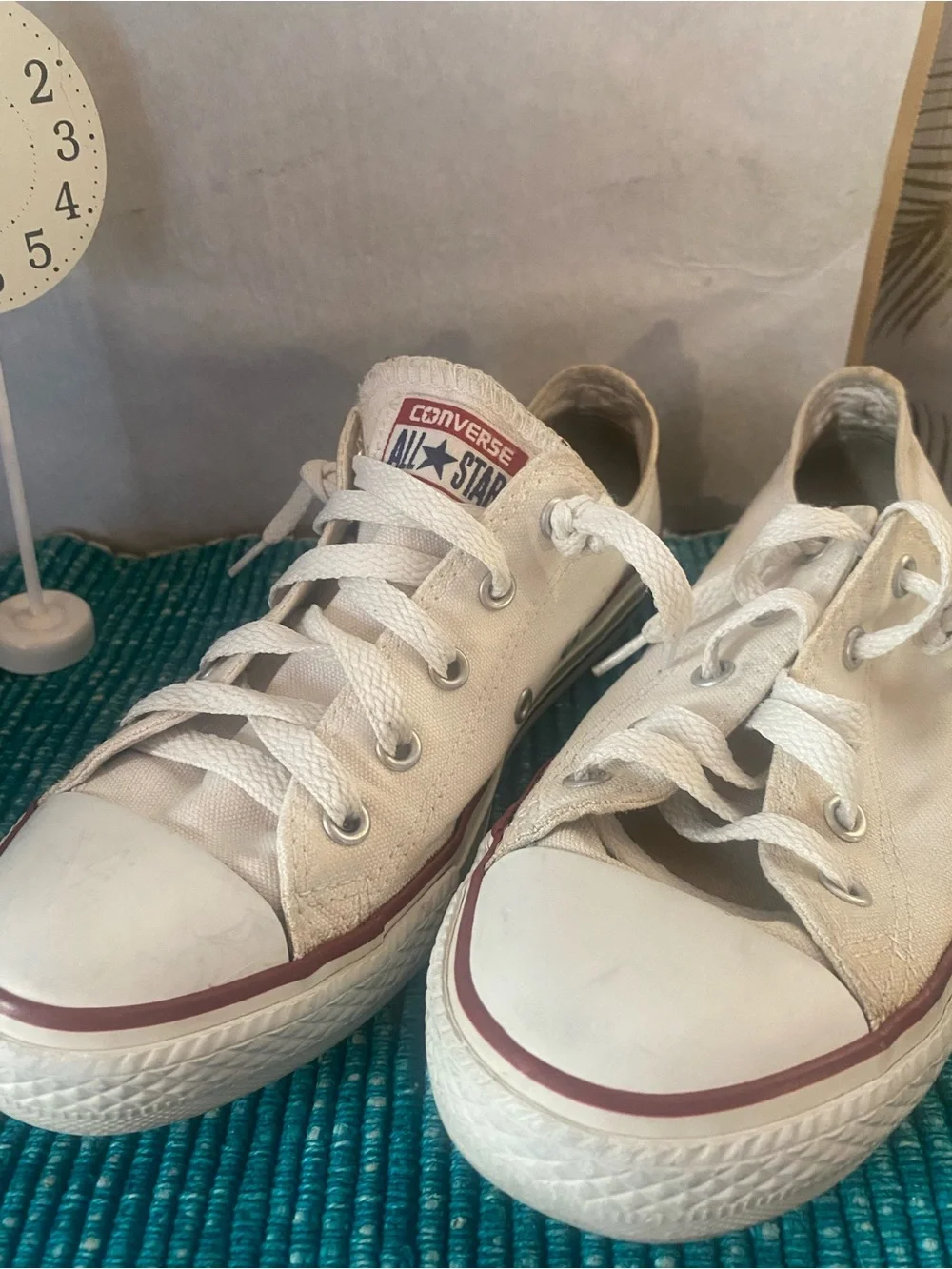 Classic Converse Kids White Canvas Sneakers with Maroon Stripe